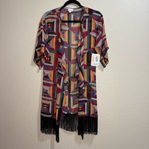 LuLaRoe - Monroe - Colorful Geometric Kimono with Fringe - NWT - Size Small